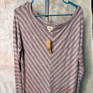 BKE Pink and Gray Striped Crew Neck Sweater size small cottagecore Bohemian
